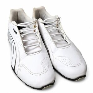 PUMA Redon Bungee Shoe Mens Sz 14 White Black Leather Slip-On Lifestyle Sneaker